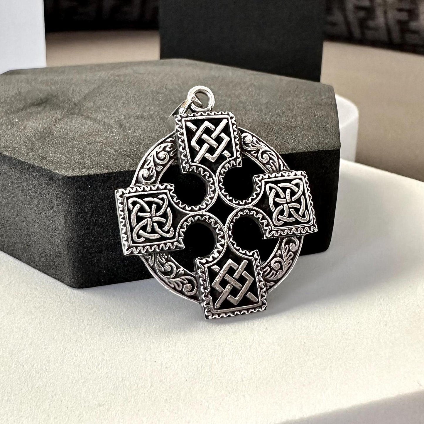 Handcrafted 925 Sterling Silver Celtic Cross Pendant Viking Irish Cross Nimbus Celtic Knot Pendant/Necklace Silver Jewelry Gift by VINTZ