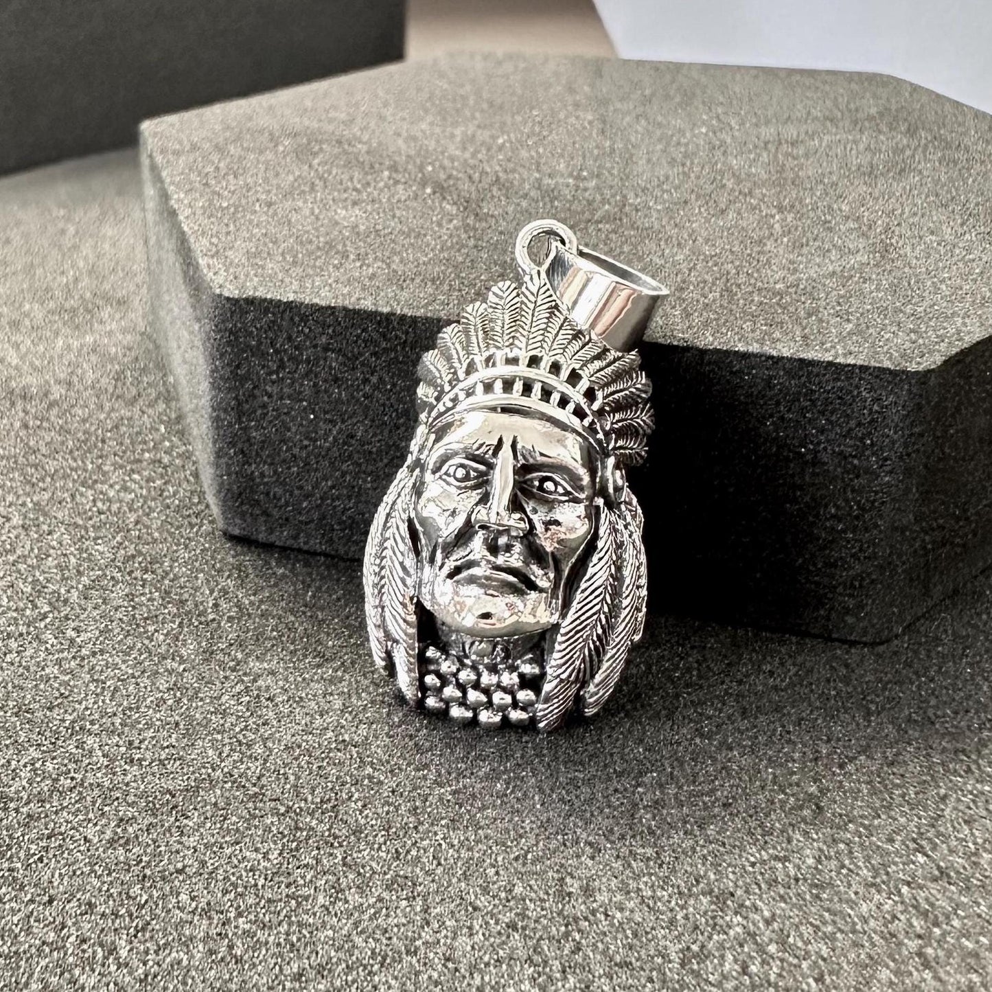 Handcrafted 925 Sterling Silver Indian Native American Pendant Tribal Chieftain Pendant/Necklace Silver Jewelry Accessories Gift by VINTZ