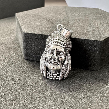 Handcrafted 925 Sterling Silver Indian Native American Pendant Tribal Chieftain Pendant/Necklace Silver Jewelry Accessories Gift by VINTZ
