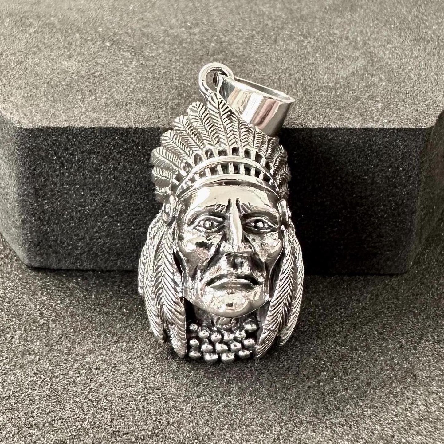 Handcrafted 925 Sterling Silver Indian Native American Pendant Tribal Chieftain Pendant/Necklace Silver Jewelry Accessories Gift by VINTZ