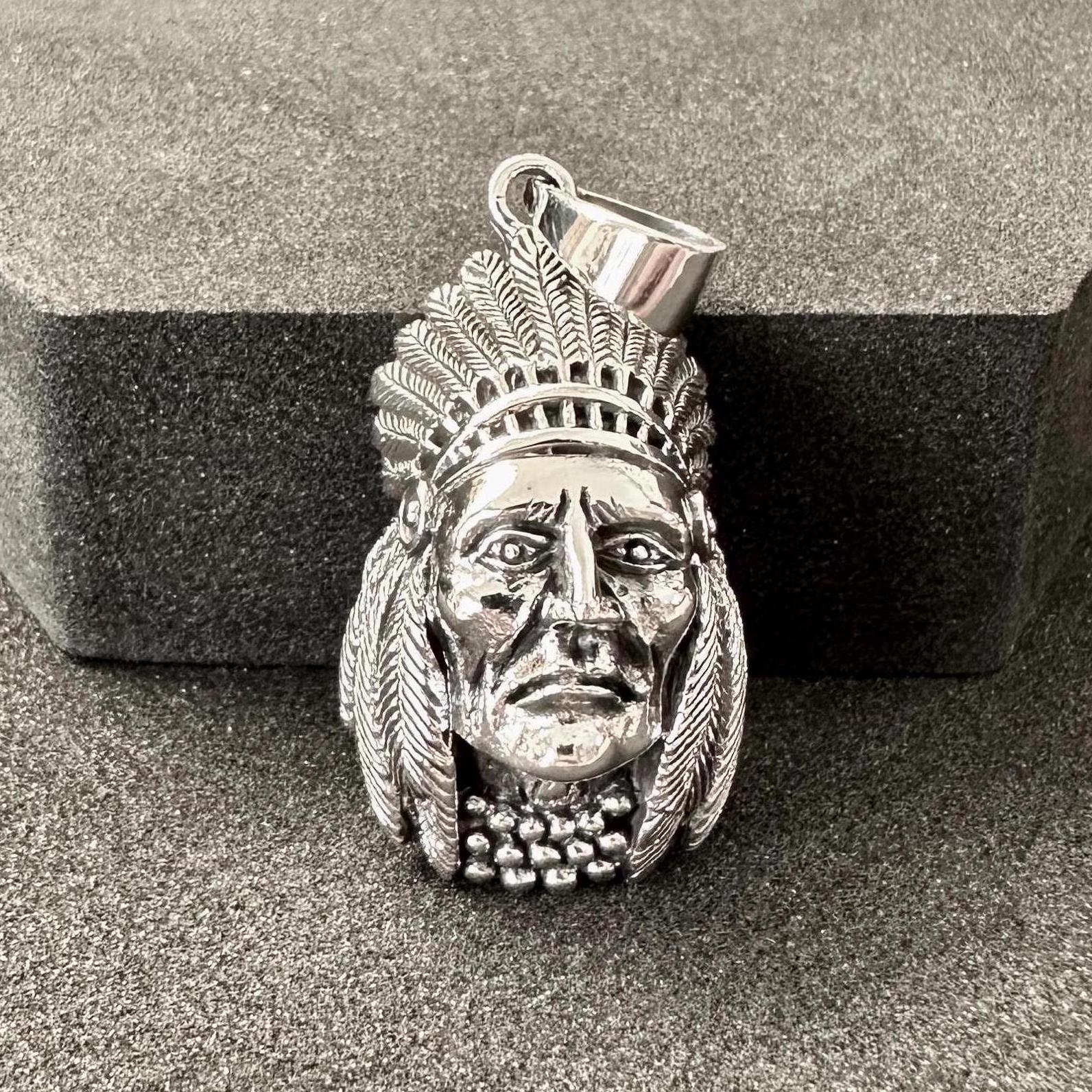 Handcrafted 925 Sterling Silver Indian Native American Pendant Tribal Chieftain Pendant/Necklace Silver Jewelry Accessories Gift by VINTZ
