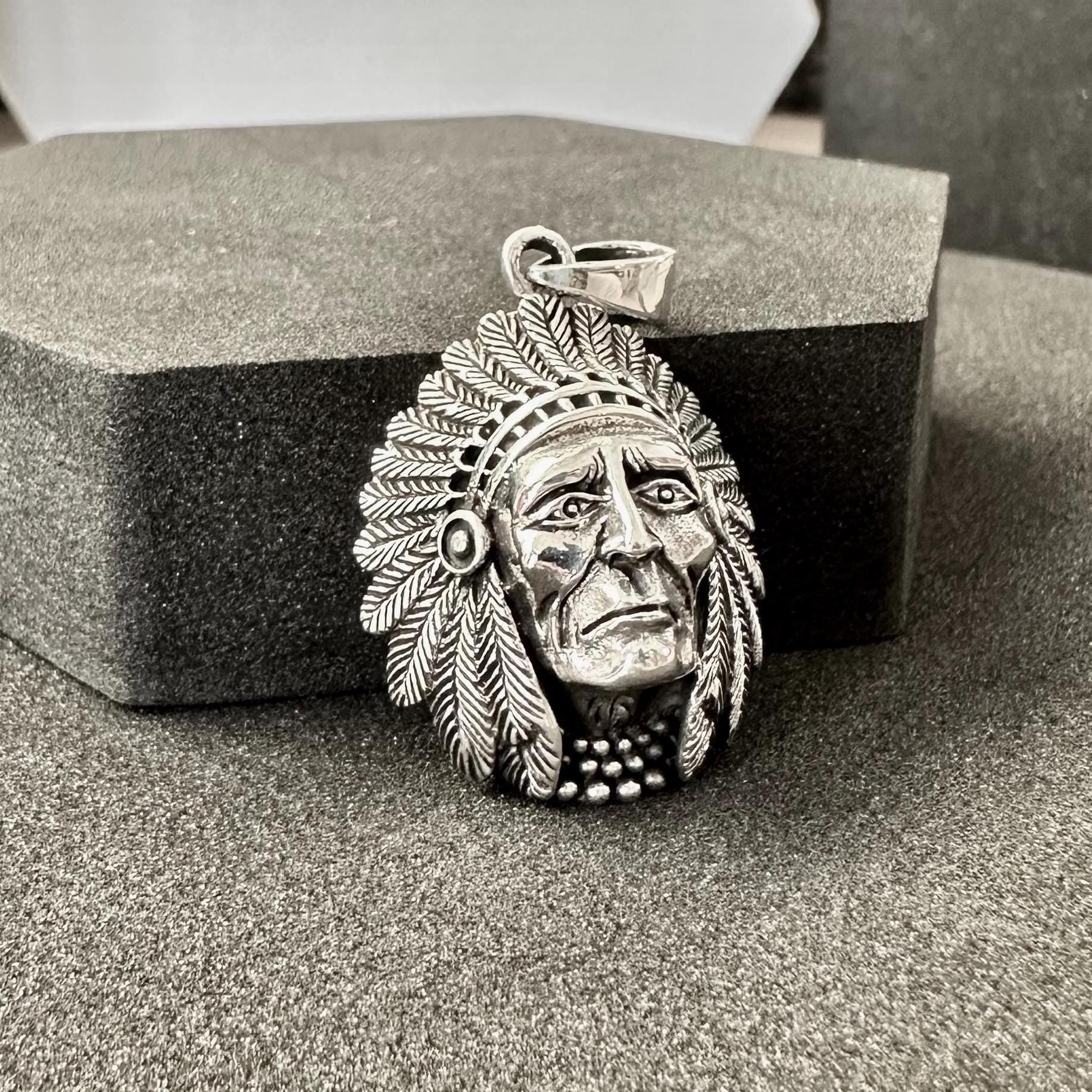 Handcrafted 925 Sterling Silver Indian Native American Pendant Tribe Chieftain Pendant/Necklace Silver Jewelry Accessories Gift by VINTZ