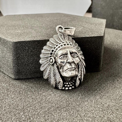 Handcrafted 925 Sterling Silver Indian Native American Pendant Tribe Chieftain Pendant/Necklace Silver Jewelry Accessories Gift by VINTZ