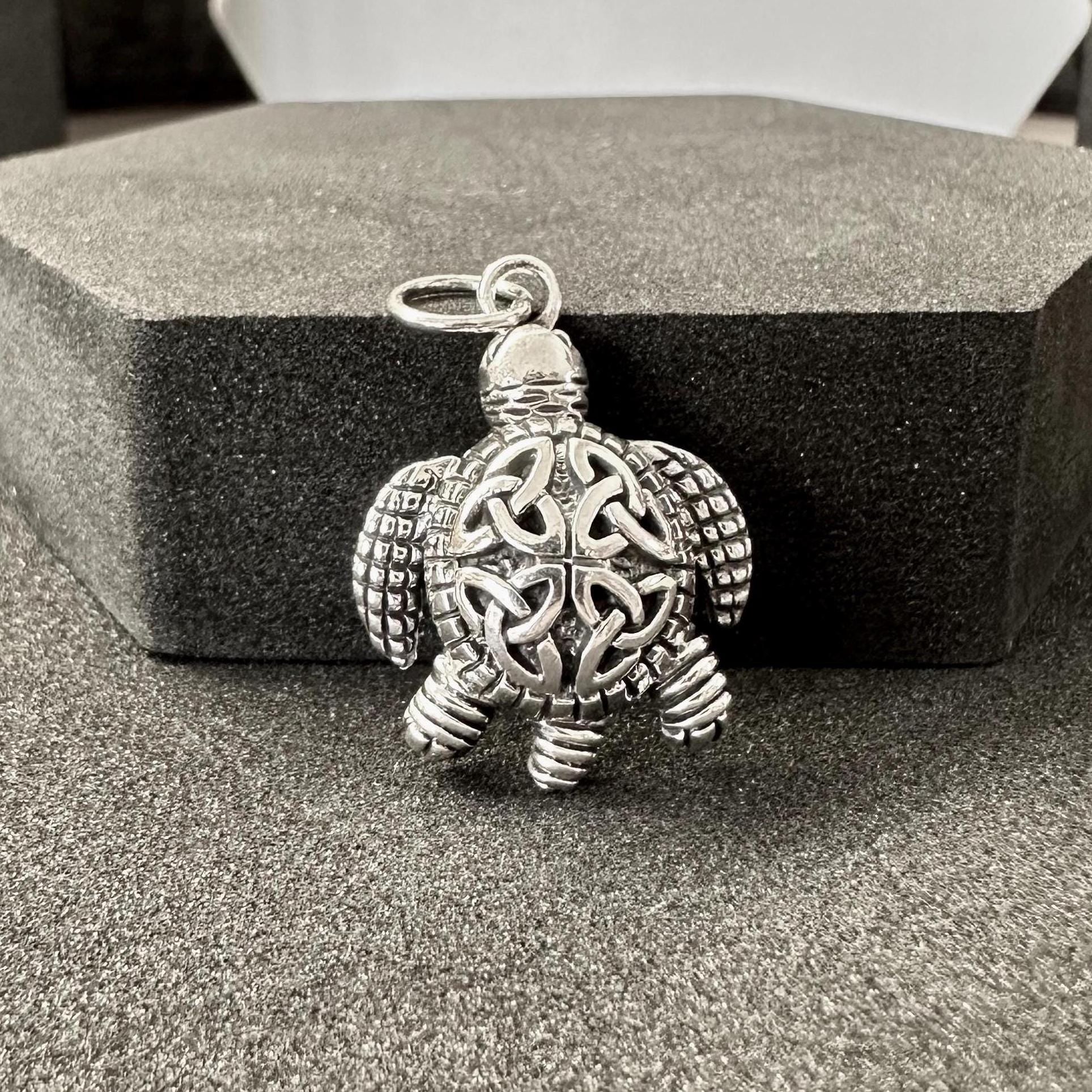 Handcrafted 925 Sterling Silver Turtle Pendant Celtic Knot Design Tortoise Snapper Pendant/Necklace Silver Jewelry Accessories Gift by VINTZ