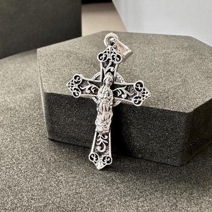 Handcrafted 925 Sterling Silver Cross Pendant Catholic Jesus Christ Crucifix Pendant/Necklace Silver Jewelry Accessories Gift by VINTZ