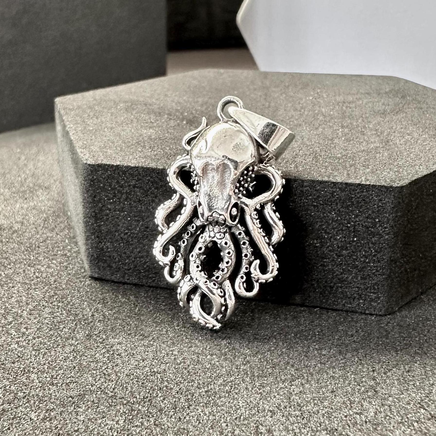 Handcrafted 925 Sterling Silver Octopus Pendant Kraken Sea Monster Pendant/Necklace Silver Jewelry Fashion Animal Accessories Gift by VINTZ