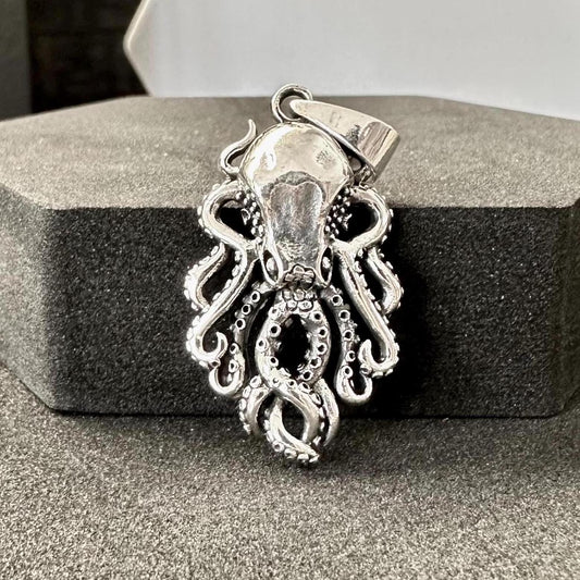 Handcrafted 925 Sterling Silver Octopus Pendant Kraken Sea Monster Pendant/Necklace Silver Jewelry Fashion Animal Accessories Gift by VINTZ