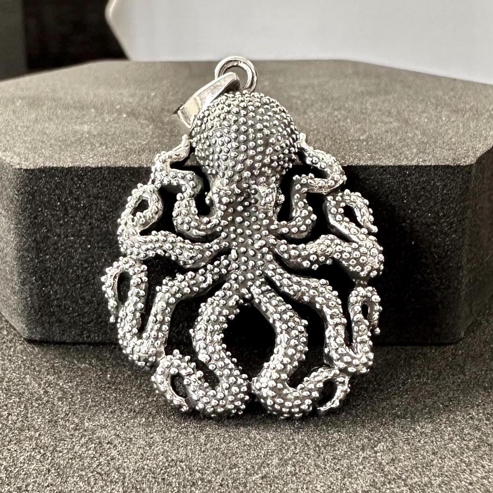 Handcrafted 925 Sterling Silver Octopus Pendant Kraken Sea Monster Pendant/Necklace Silver Jewelry Fashion Animal Accessories Gift by VINTZ
