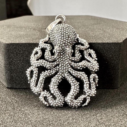 Handcrafted 925 Sterling Silver Octopus Pendant Kraken Sea Monster Pendant/Necklace Silver Jewelry Fashion Animal Accessories Gift by VINTZ