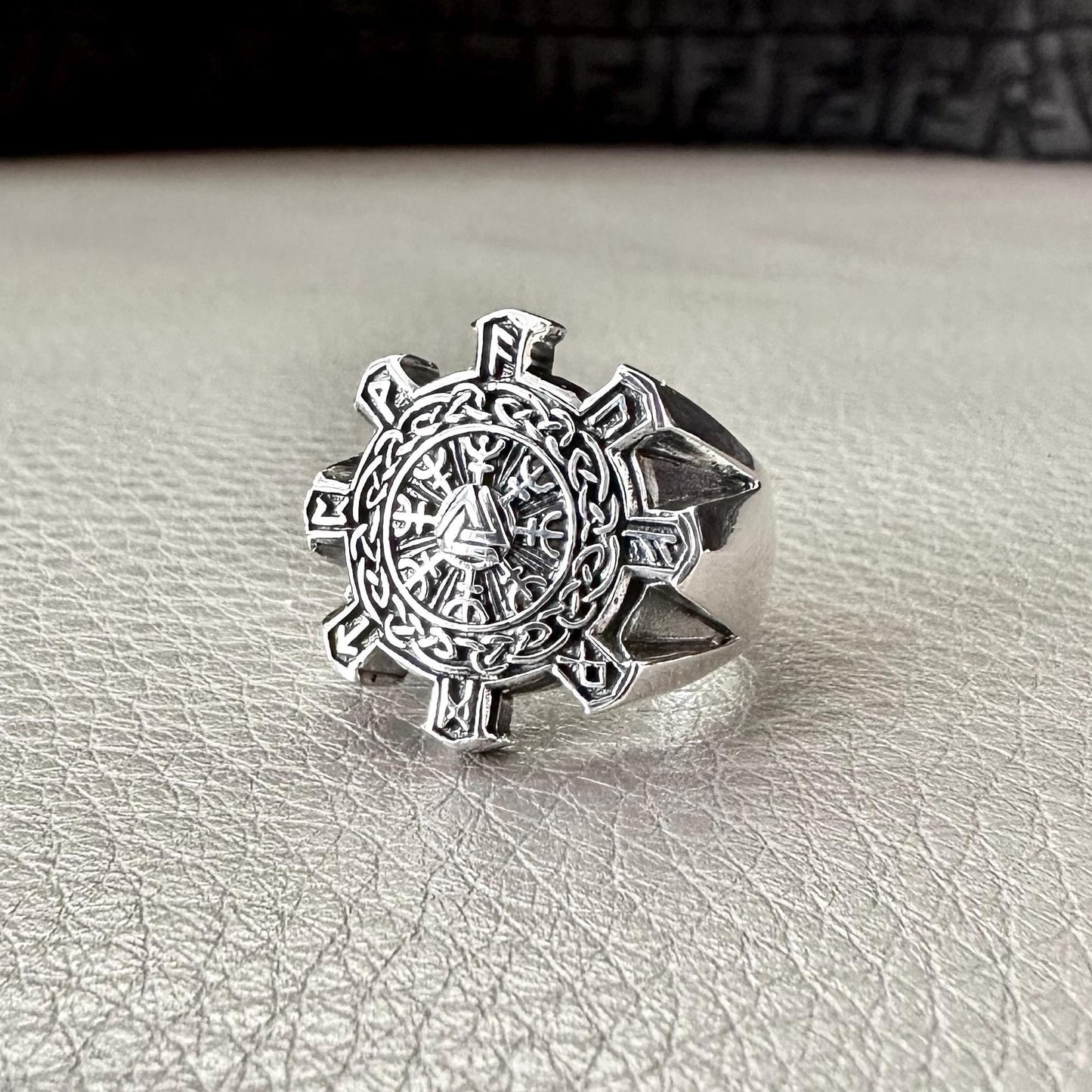 Handcrafted 925 Sterling Silver Valknut Ring Viking Compass Rune Circle Celtic Knot Ring Silver Fashion Jewelry Accessories Gift by VINTZ