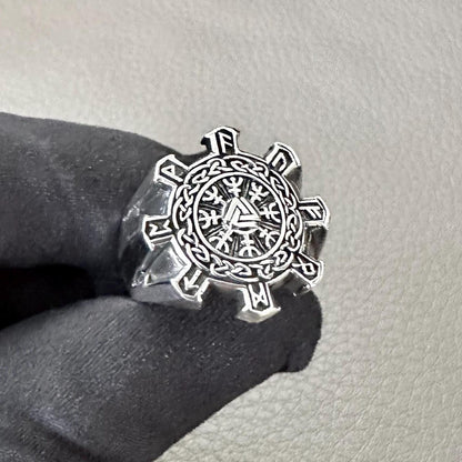 Handcrafted 925 Sterling Silver Valknut Ring Viking Compass Rune Circle Celtic Knot Ring Silver Fashion Jewelry Accessories Gift by VINTZ