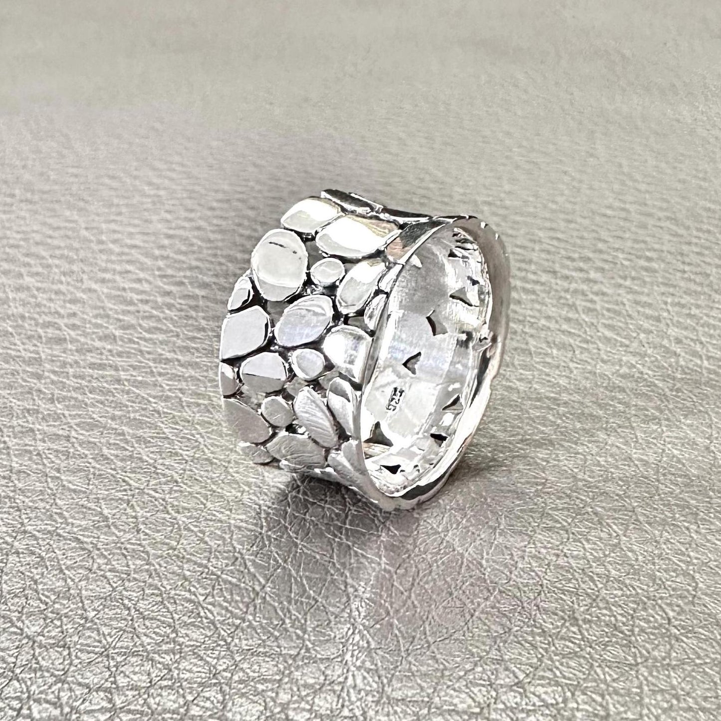 Handcrafted 925 Sterling Silver Pebble Ring Cobblestone Earth Elements Stone Ring Silver Fashion Jewelry Accessories Gift by VINTZ