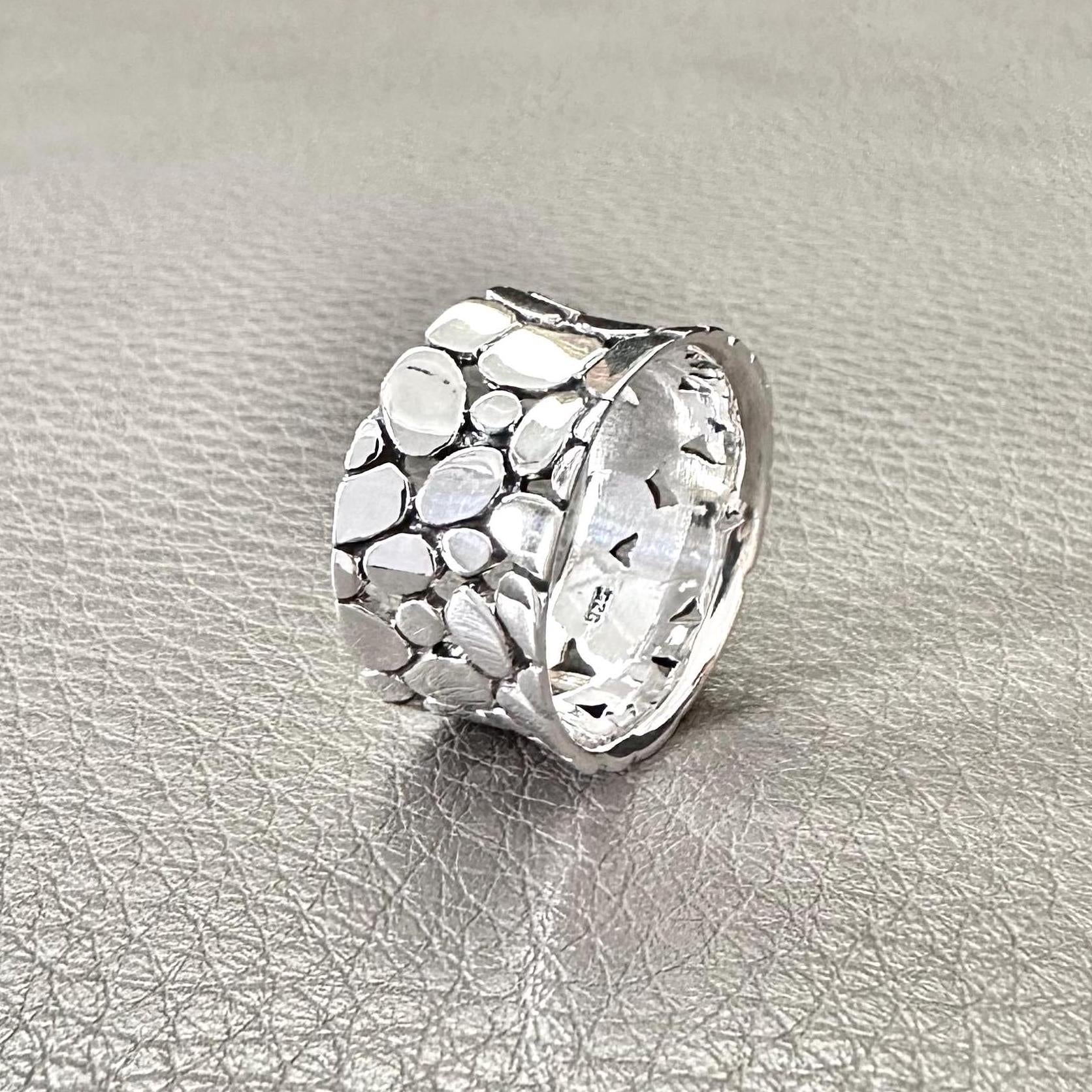 Handcrafted 925 Sterling Silver Pebble Ring Cobblestone Earth Elements Stone Ring Silver Fashion Jewelry Accessories Gift by VINTZ