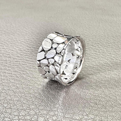 Handcrafted 925 Sterling Silver Pebble Ring Cobblestone Earth Elements Stone Ring Silver Fashion Jewelry Accessories Gift by VINTZ