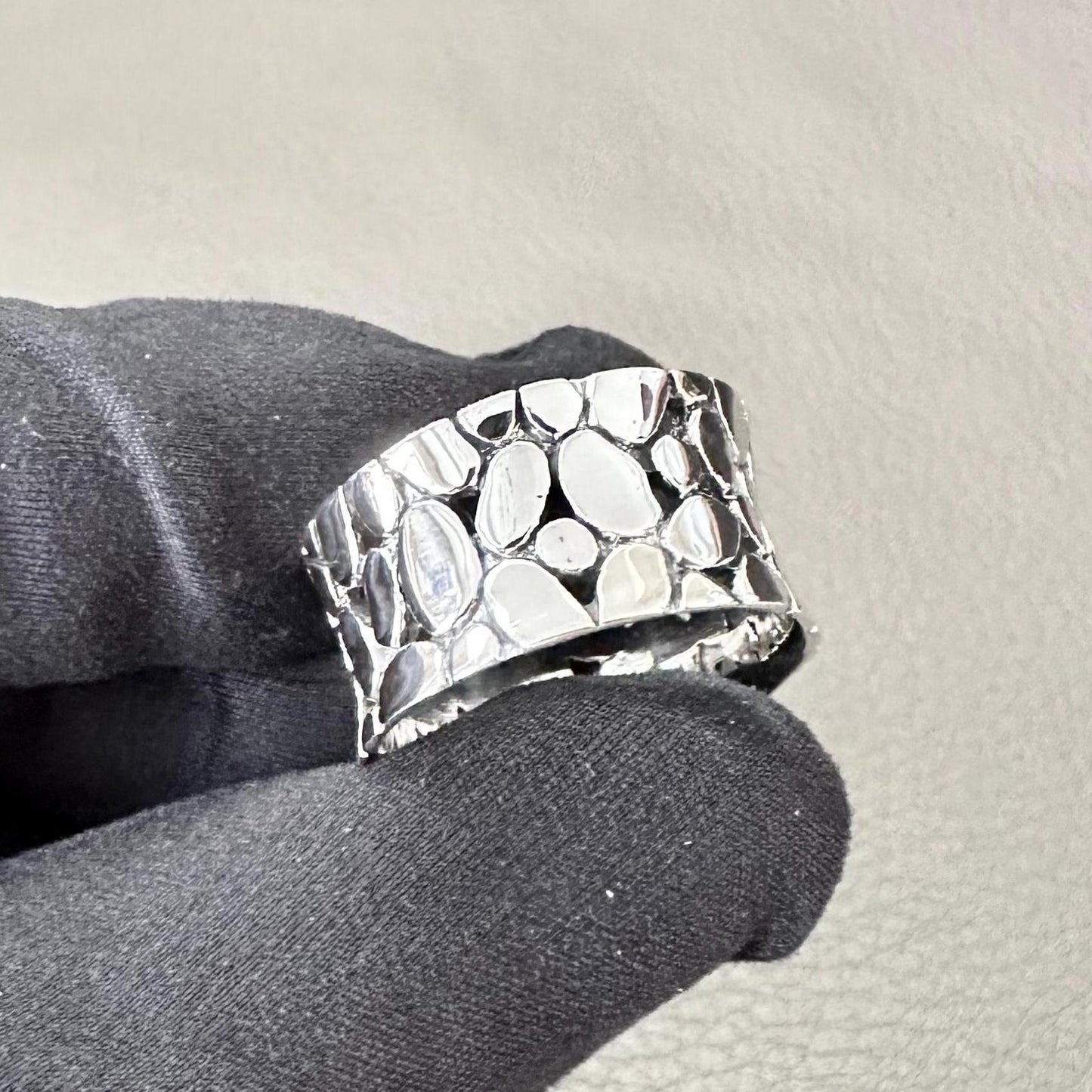 Handcrafted 925 Sterling Silver Pebble Ring Cobblestone Earth Elements Stone Ring Silver Fashion Jewelry Accessories Gift by VINTZ