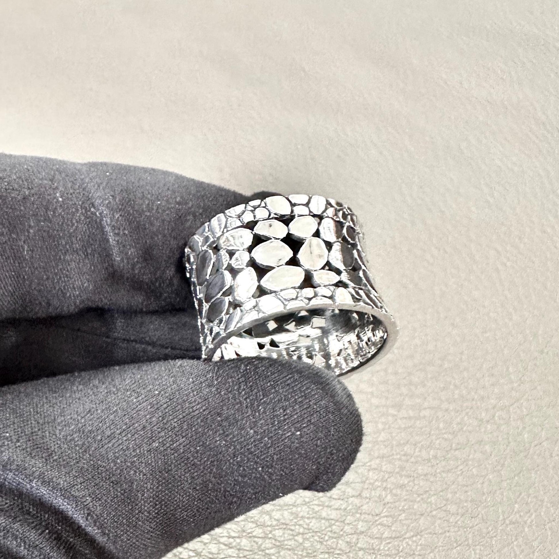 Handcrafted 925 Sterling Silver Pebble Ring Cobblestone Earth Elements Stone Ring Silver Fashion Jewelry Accessories Gift by VINTZ