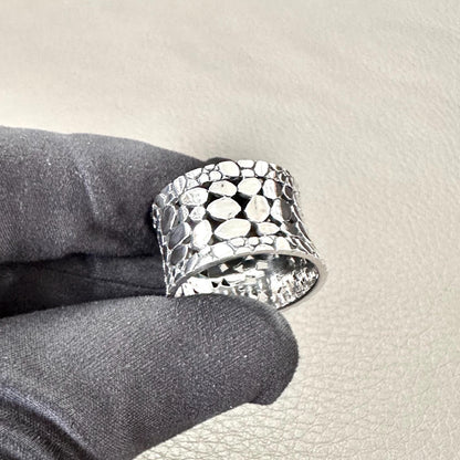 Handcrafted 925 Sterling Silver Pebble Ring Cobblestone Earth Elements Stone Ring Silver Fashion Jewelry Accessories Gift by VINTZ