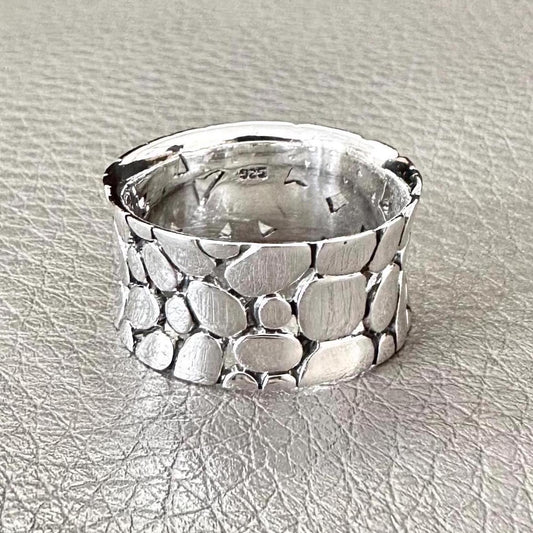 Handcrafted 925 Sterling Silver Pebble Ring Cobblestone Earth Elements Stone Ring Silver Fashion Jewelry Accessories Gift by VINTZ
