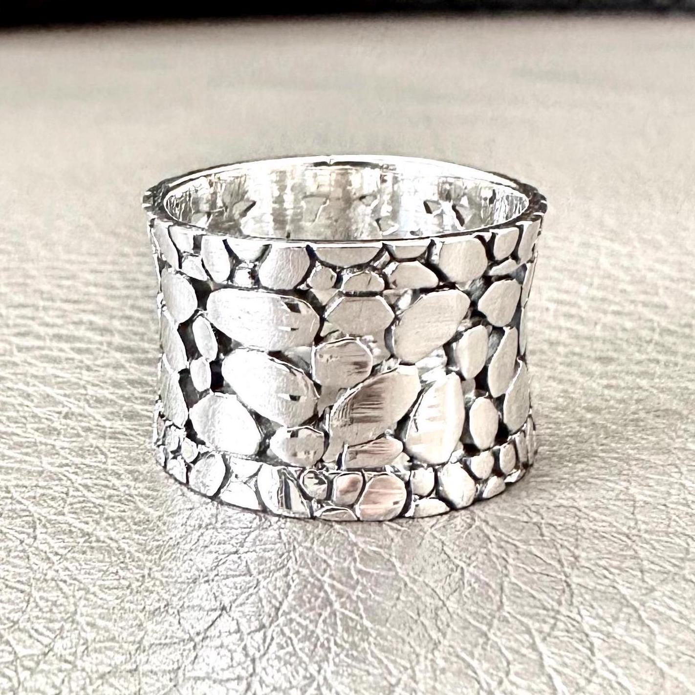 Handcrafted 925 Sterling Silver Pebble Ring Cobblestone Earth Elements Stone Ring Silver Fashion Jewelry Accessories Gift by VINTZ