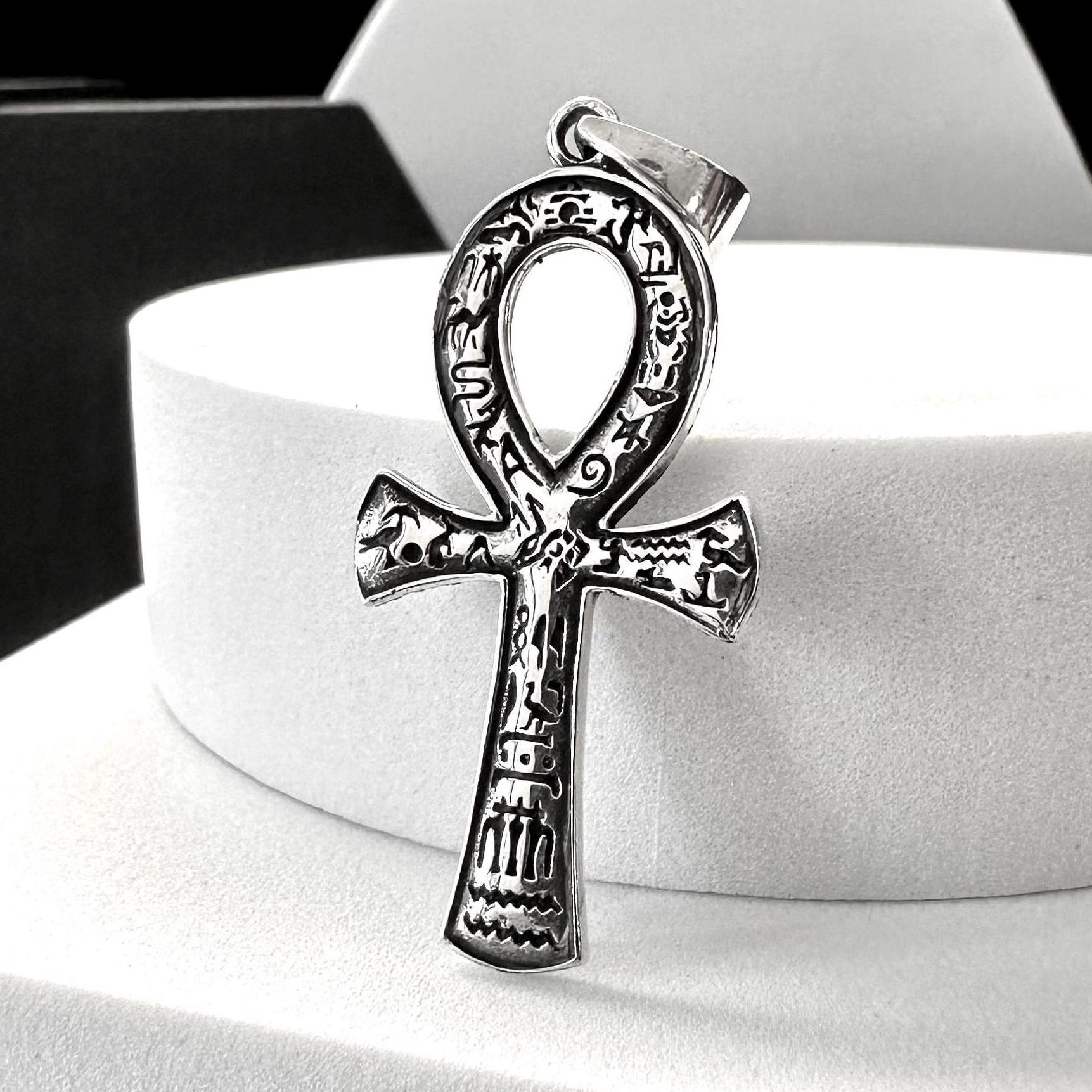 Handcrafted 925 Sterling Silver Ankh Pendant Egyptian Cross Ankh Key of Life Amulet Pendant/Necklace Silver Accessories Gift by VINTZ
