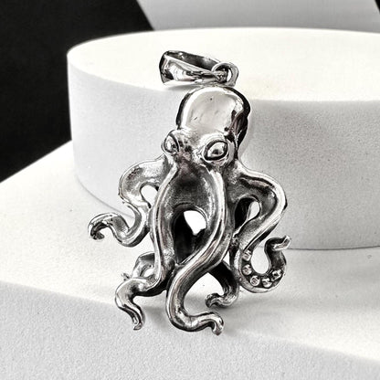 Handcrafted 925 Sterling Silver Octopus Pendant Kraken Sea Monster Pendant/Necklace Silver Jewelry Fashion Animal Accessories Gift by VINTZ