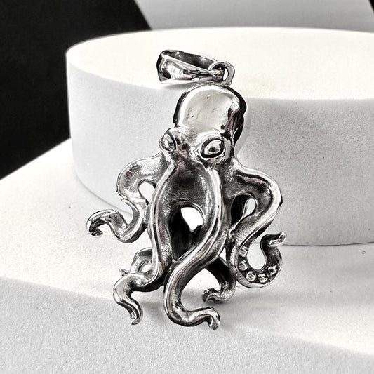 Handcrafted 925 Sterling Silver Octopus Pendant Kraken Sea Monster Pendant/Necklace Silver Jewelry Fashion Animal Accessories Gift by VINTZ