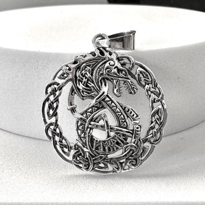 Handcrafted 925 Sterling Silver Dragon Pendant Mythical Monster Viking Celtic Dragon Pendant/Necklace Silver Jewelry Accessory Gift by VINTZ