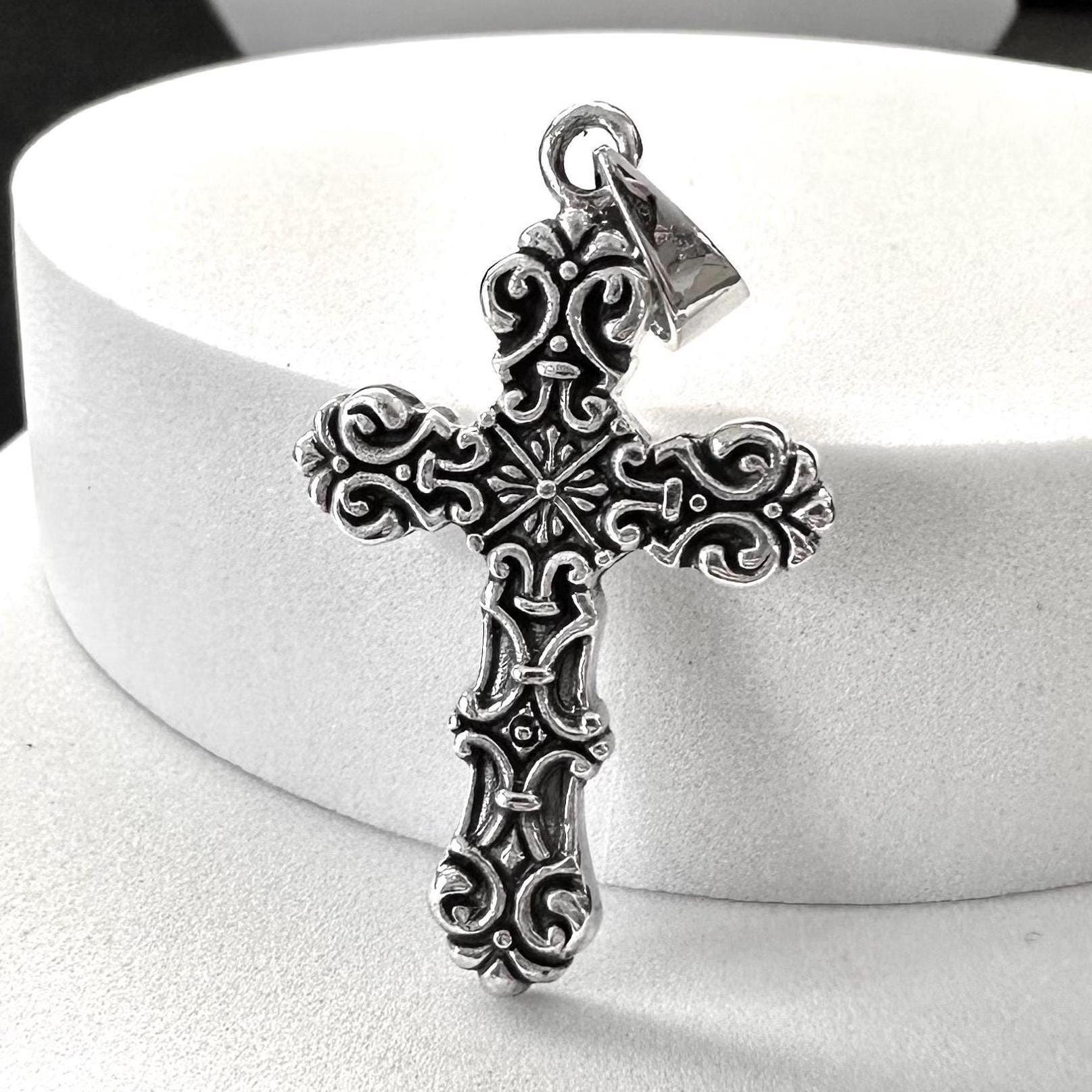 Handcrafted 925 Sterling Silver Cross Pendant Christian Jesus Christ Crucifix Pendant/Necklace Silver Jewelry Accessories Gift by VINTZ