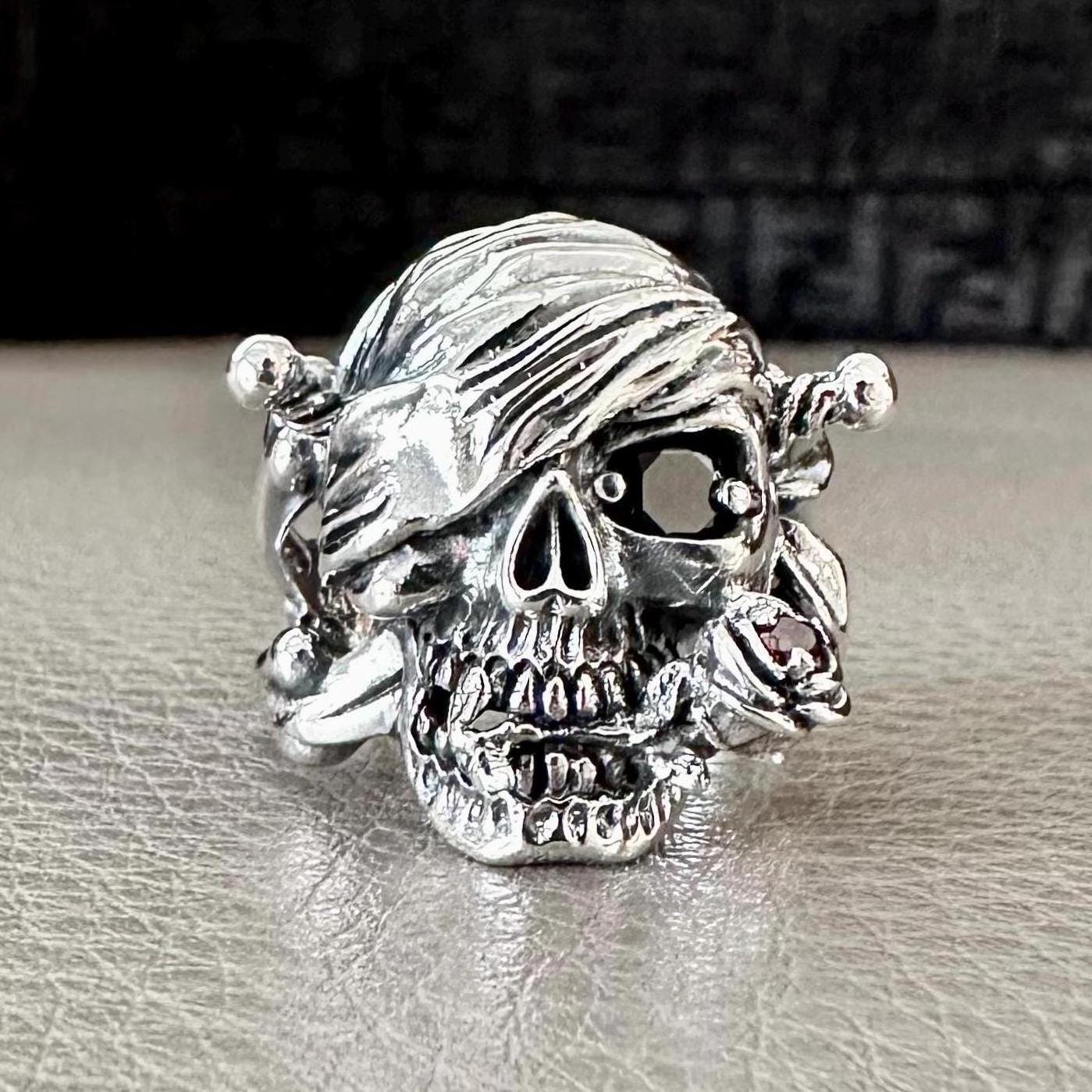 Pirate Skull Punk Gothic Biker Bones Stone Ring