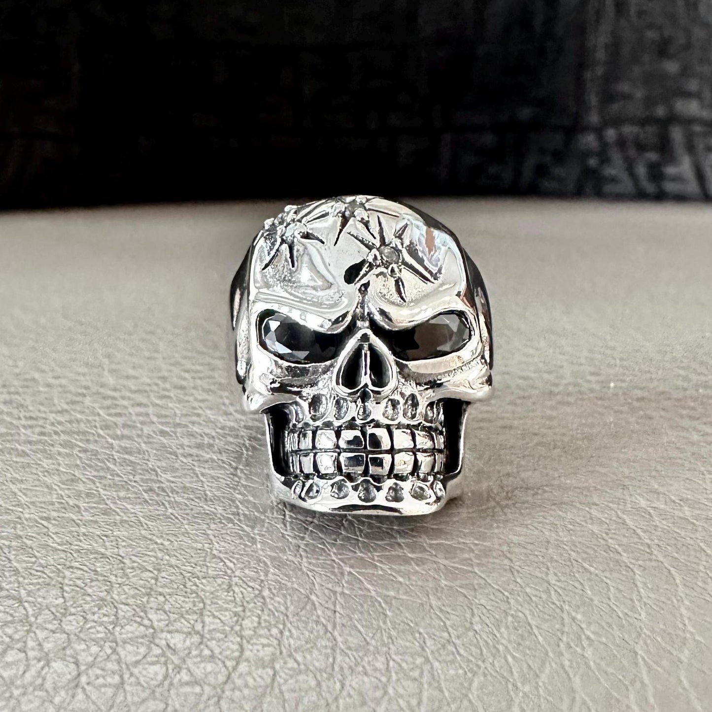 Punk Skull Gothic Biker Bones Skeleton Stone Pirate Ring