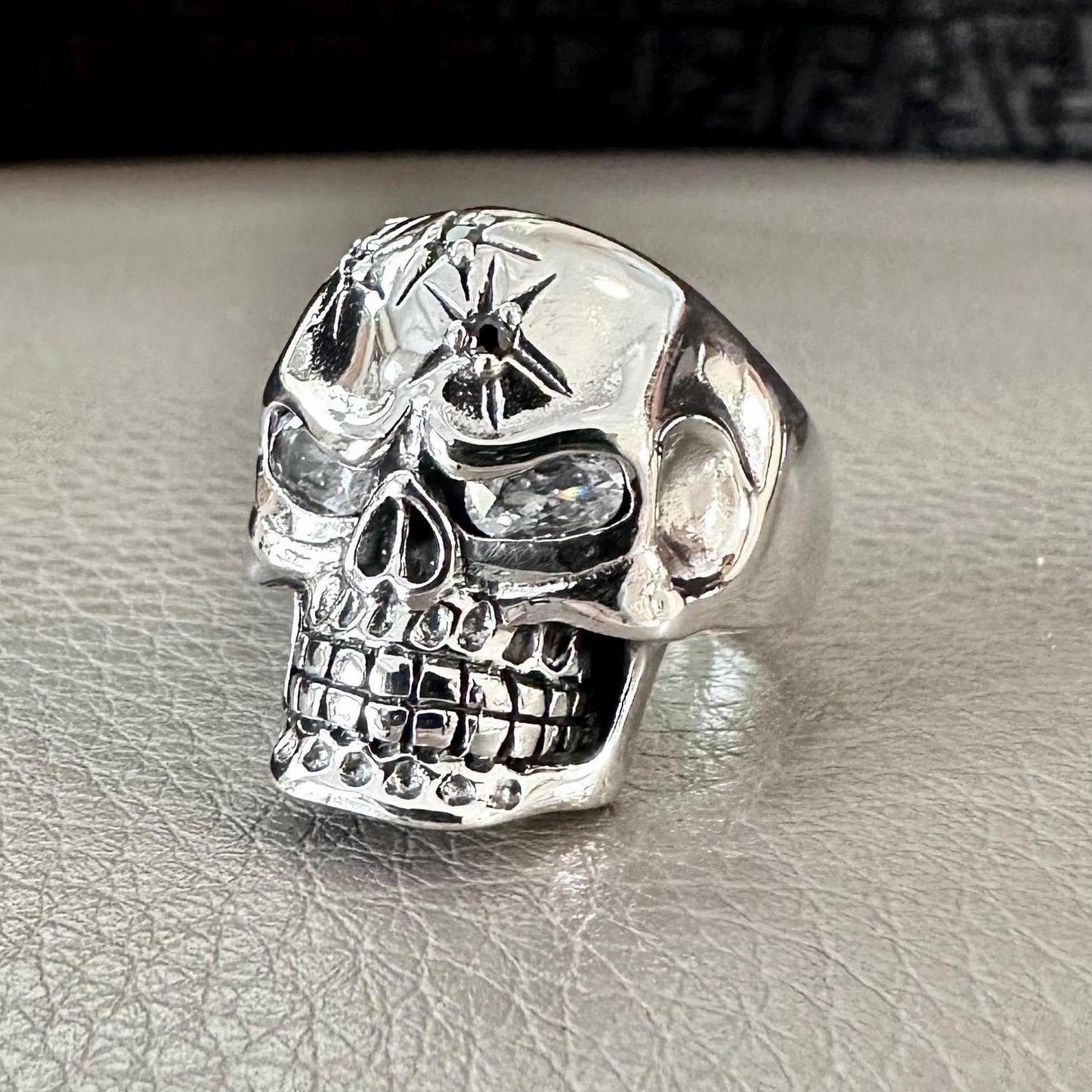 Skull Punk Gothic Biker Bones Skeleton Stone Ring