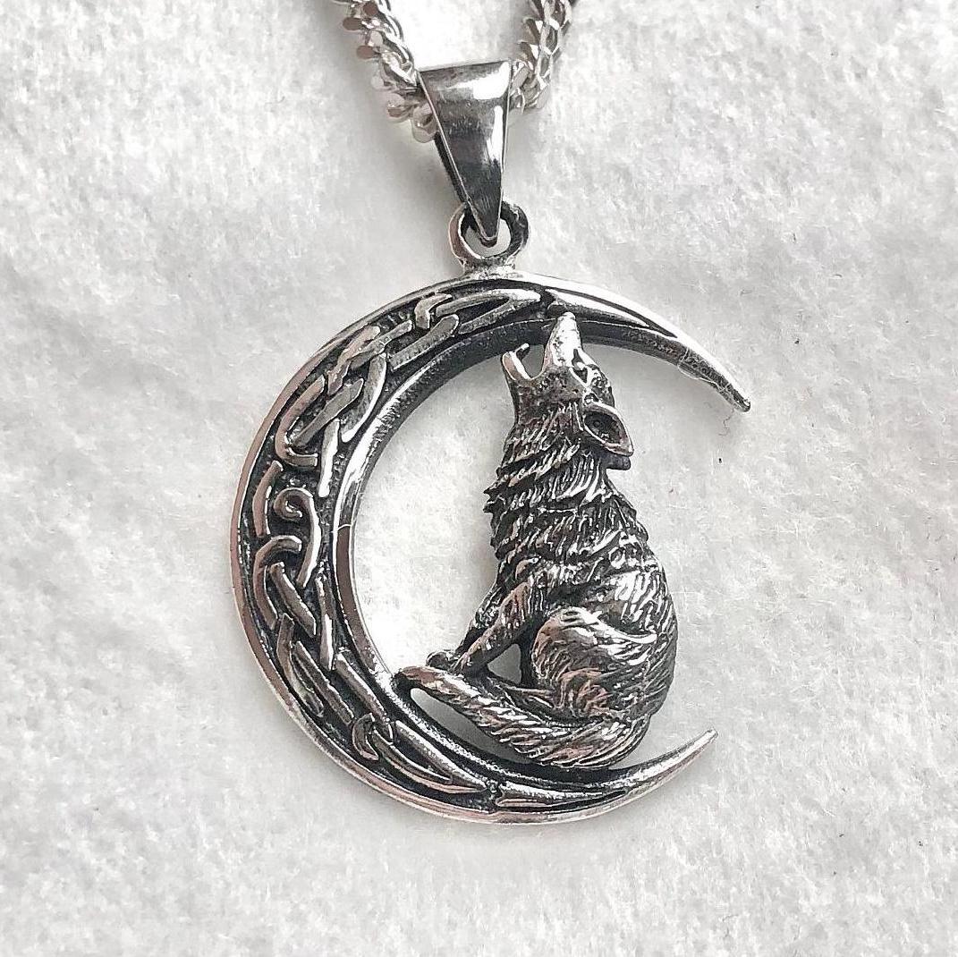 Crescent Moon Wolf Celtic Fenrir Pendant/Necklace