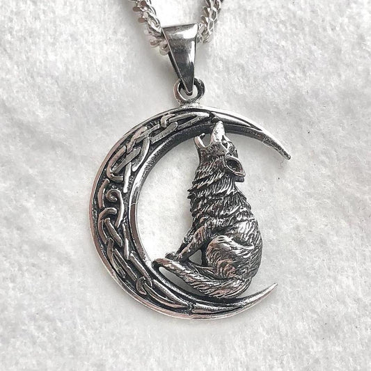 Crescent Moon Wolf Celtic Fenrir Pendant/Necklace