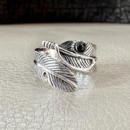 Bird Feather Black stone Eagle Native American Ring