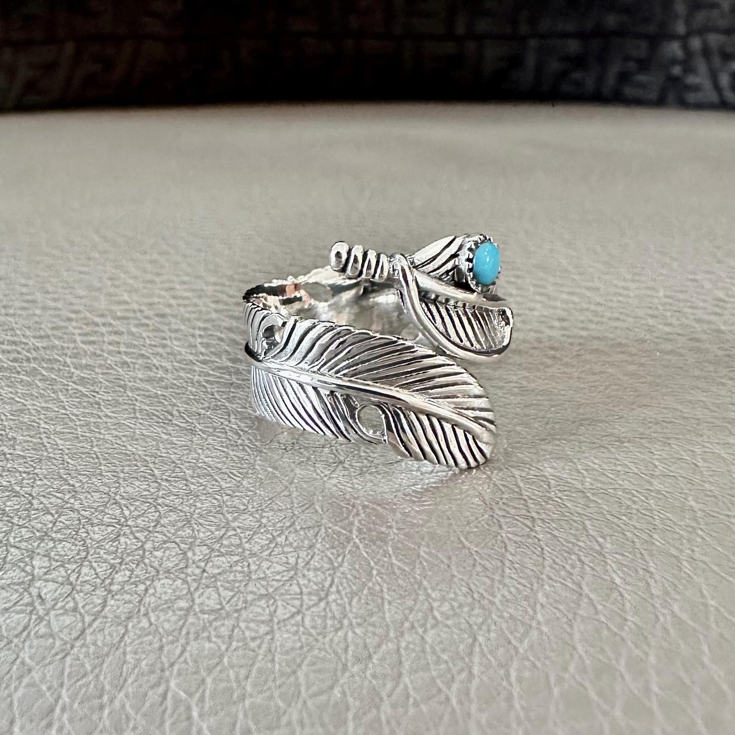 Bird Feather Ring Turquoise stone Native American Indians Ring