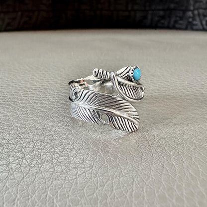 Bird Feather Ring Turquoise stone Native American Indians Ring