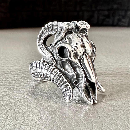 Handcrafted 925 Sterling Silver Bull Ring Gothic Bull Skull Heavy Animal Ring Silver Jewelry Accessories Gift by VINTZ