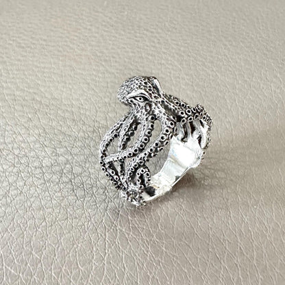 Handcrafted 925 Sterling Silver Octopus Ring Heavy Kraken Sea Monster Ring Silver Jewelry Accessories Gift by VINTZ