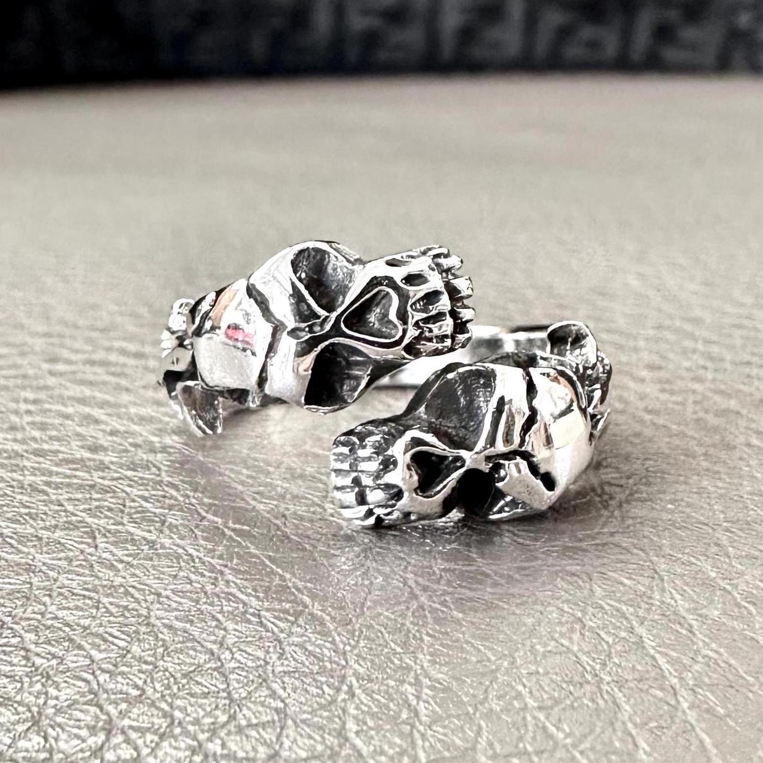 Handcrafted 925 Sterling Silver Skull Ring Gothic Pirate Punk Skull Biker Skeleton Ring Silver Jewelry Accessories Gift by VINTZ