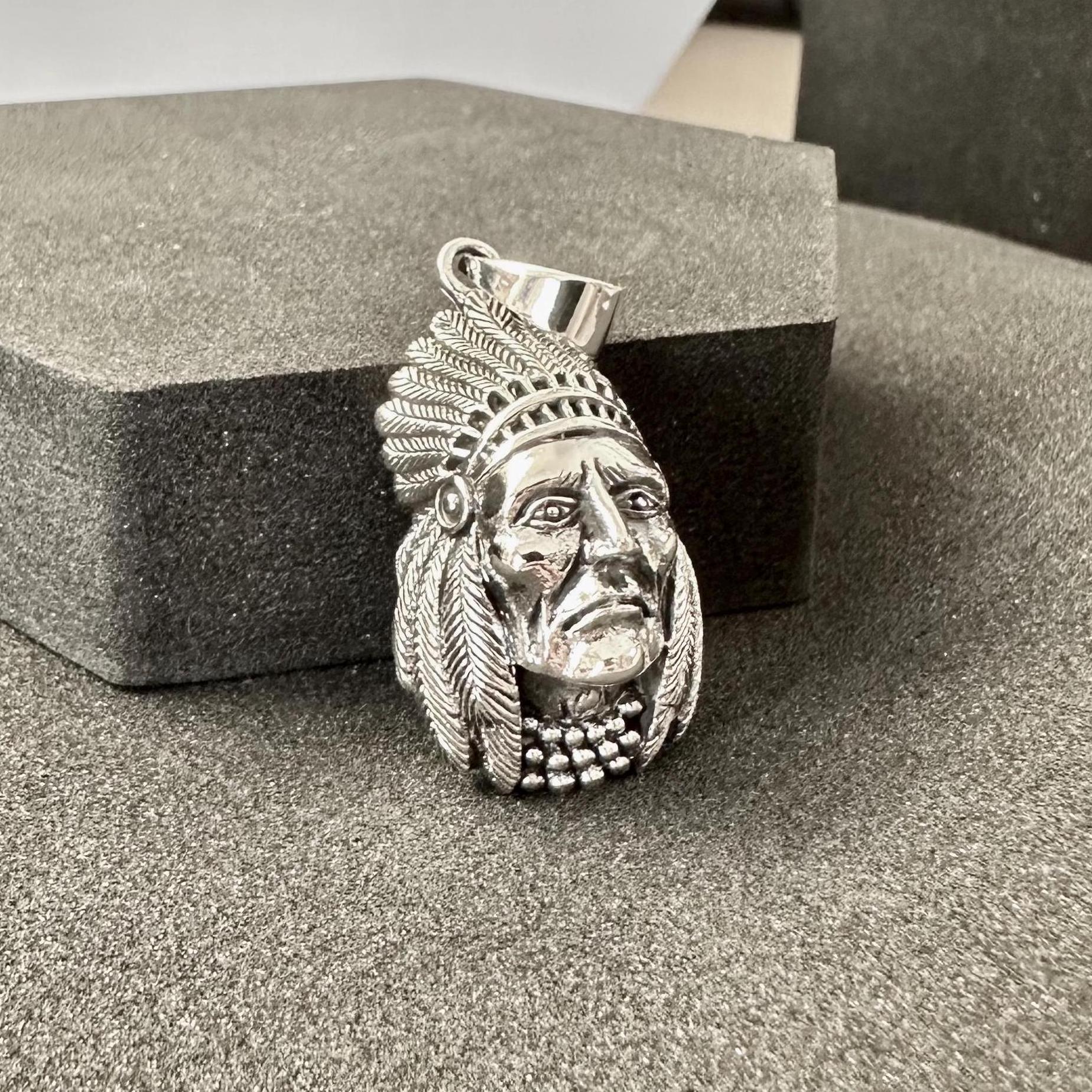 Handcrafted 925 Sterling Silver Indian Native American Pendant Tribal Chieftain Pendant/Necklace Silver Jewelry Accessories Gift by VINTZ