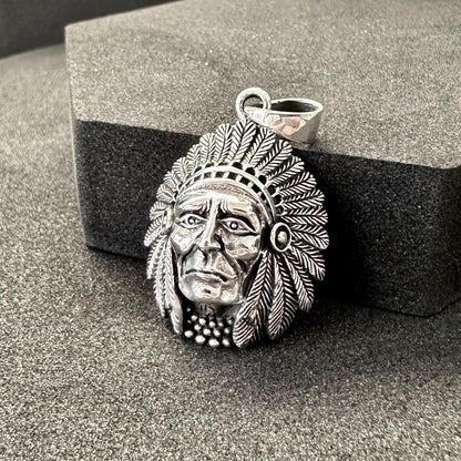 Handcrafted 925 Sterling Silver Indian Native American Pendant Tribe Chieftain Pendant/Necklace Silver Jewelry Accessories Gift by VINTZ