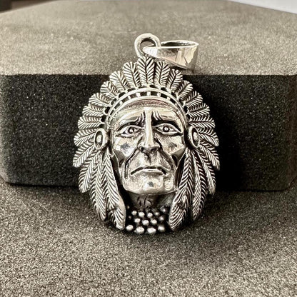 Handcrafted 925 Sterling Silver Indian Native American Pendant Tribe Chieftain Pendant/Necklace Silver Jewelry Accessories Gift by VINTZ