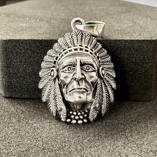 Handcrafted 925 Sterling Silver Indian Native American Pendant Tribe Chieftain Pendant/Necklace Silver Jewelry Accessories Gift by VINTZ