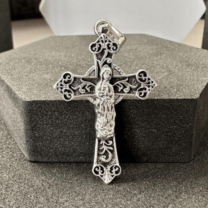 Handcrafted 925 Sterling Silver Cross Pendant Catholic Jesus Christ Crucifix Pendant/Necklace Silver Jewelry Accessories Gift by VINTZ