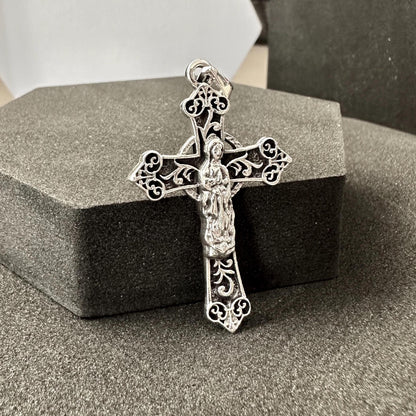 Handcrafted 925 Sterling Silver Cross Pendant Catholic Jesus Christ Crucifix Pendant/Necklace Silver Jewelry Accessories Gift by VINTZ