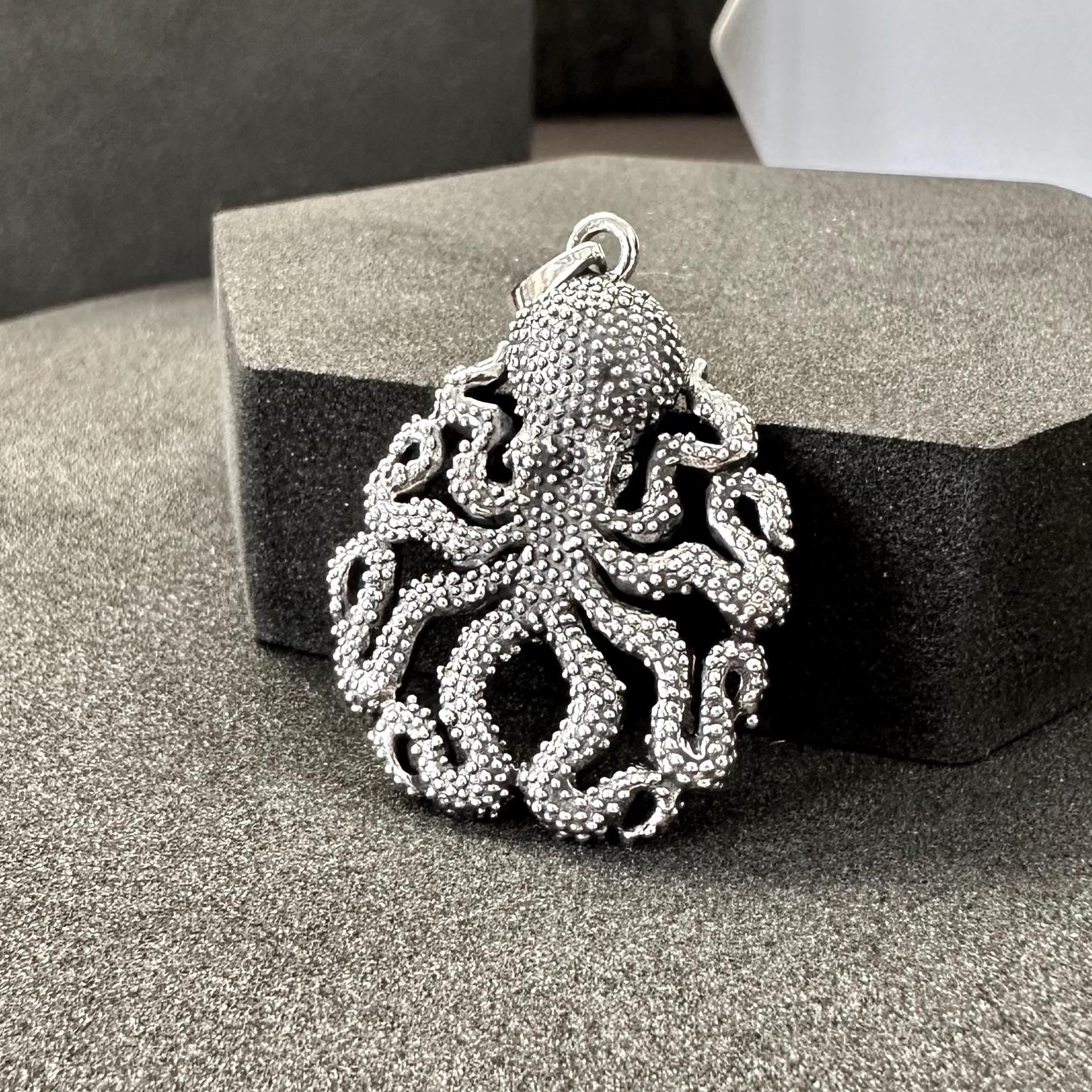 Handcrafted 925 Sterling Silver Octopus Pendant Kraken Sea Monster Pendant/Necklace Silver Jewelry Fashion Animal Accessories Gift by VINTZ