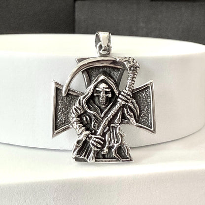 Handcrafted 925 Sterling Silver Grim Reaper Pendant Gothic Skull Templar Cross Pendant/Necklace Silver Jewelry Accessories Gift by VINTZ