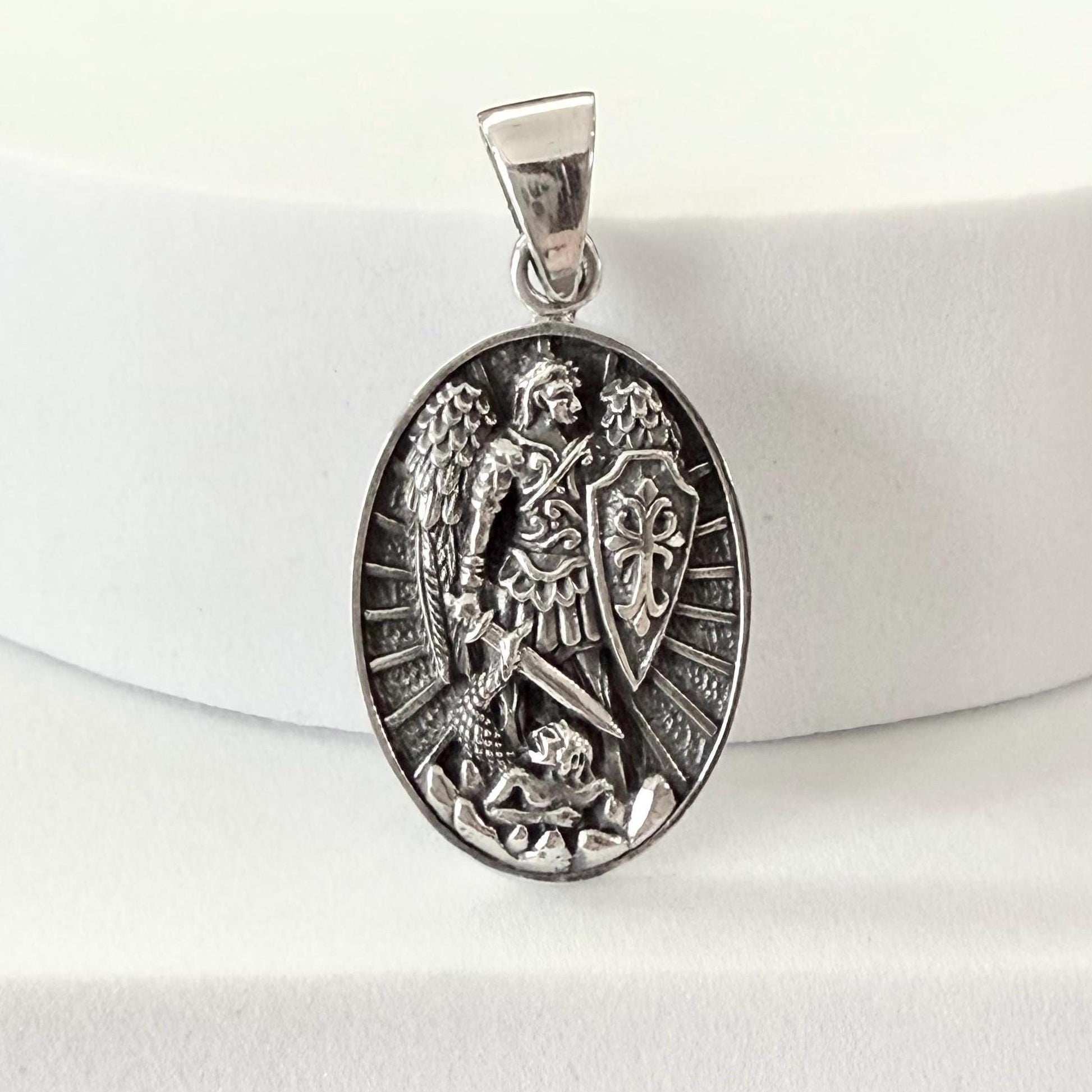 Handcrafted 925 Sterling Silver The Archangel Pendant Saint Michael Christian Guardian Angelo Amulet Pendant/Necklace Jewelry Gift by VINTZ