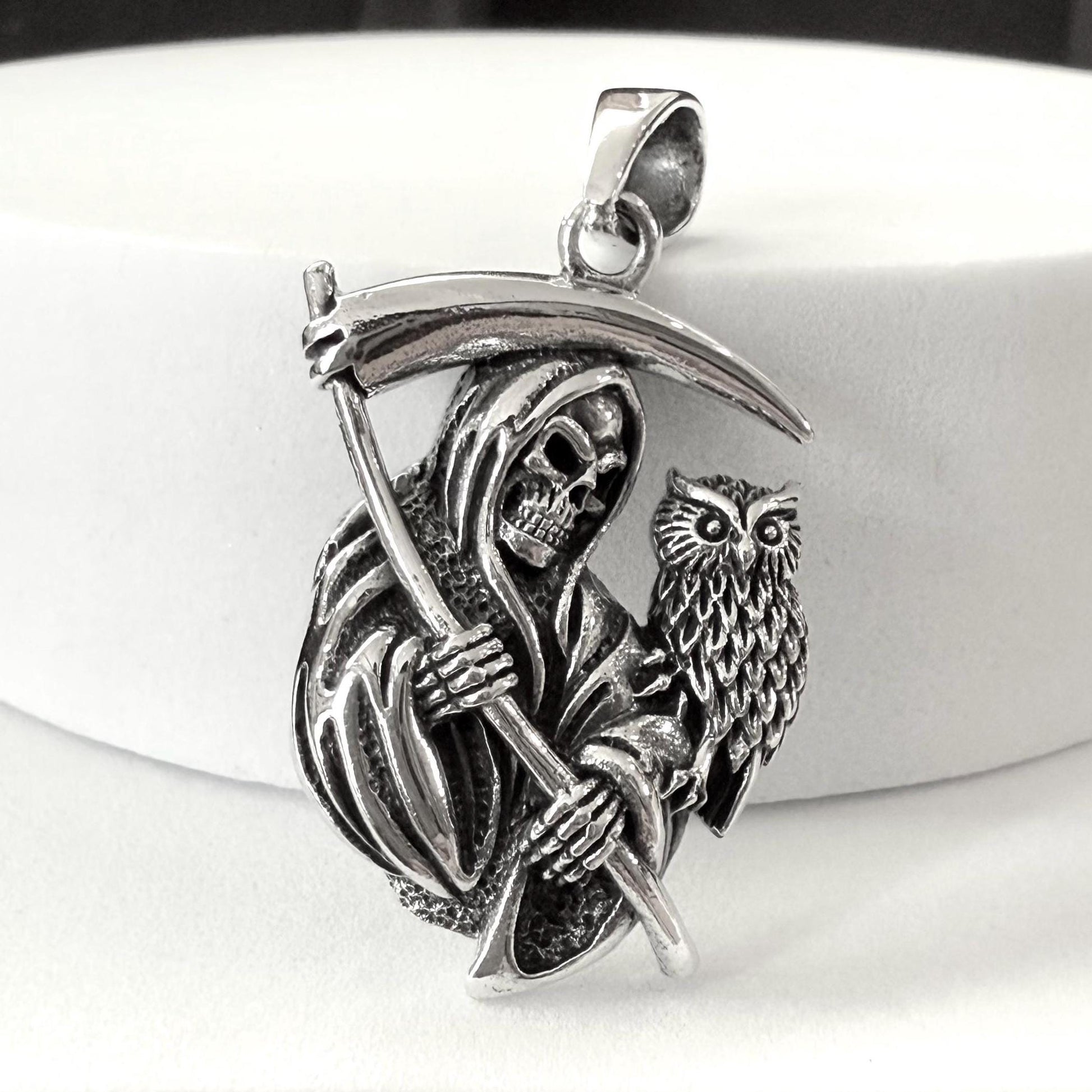 Handcrafted 925 Sterling Silver Grim Reaper Pendant "Death" Skull Skeleton Gothic Pendant/Necklace Silver Jewelry Accessories Gift by VINTZ