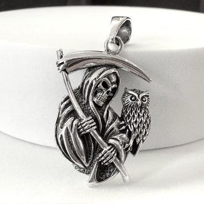 Handcrafted 925 Sterling Silver Grim Reaper Pendant "Death" Skull Skeleton Gothic Pendant/Necklace Silver Jewelry Accessories Gift by VINTZ